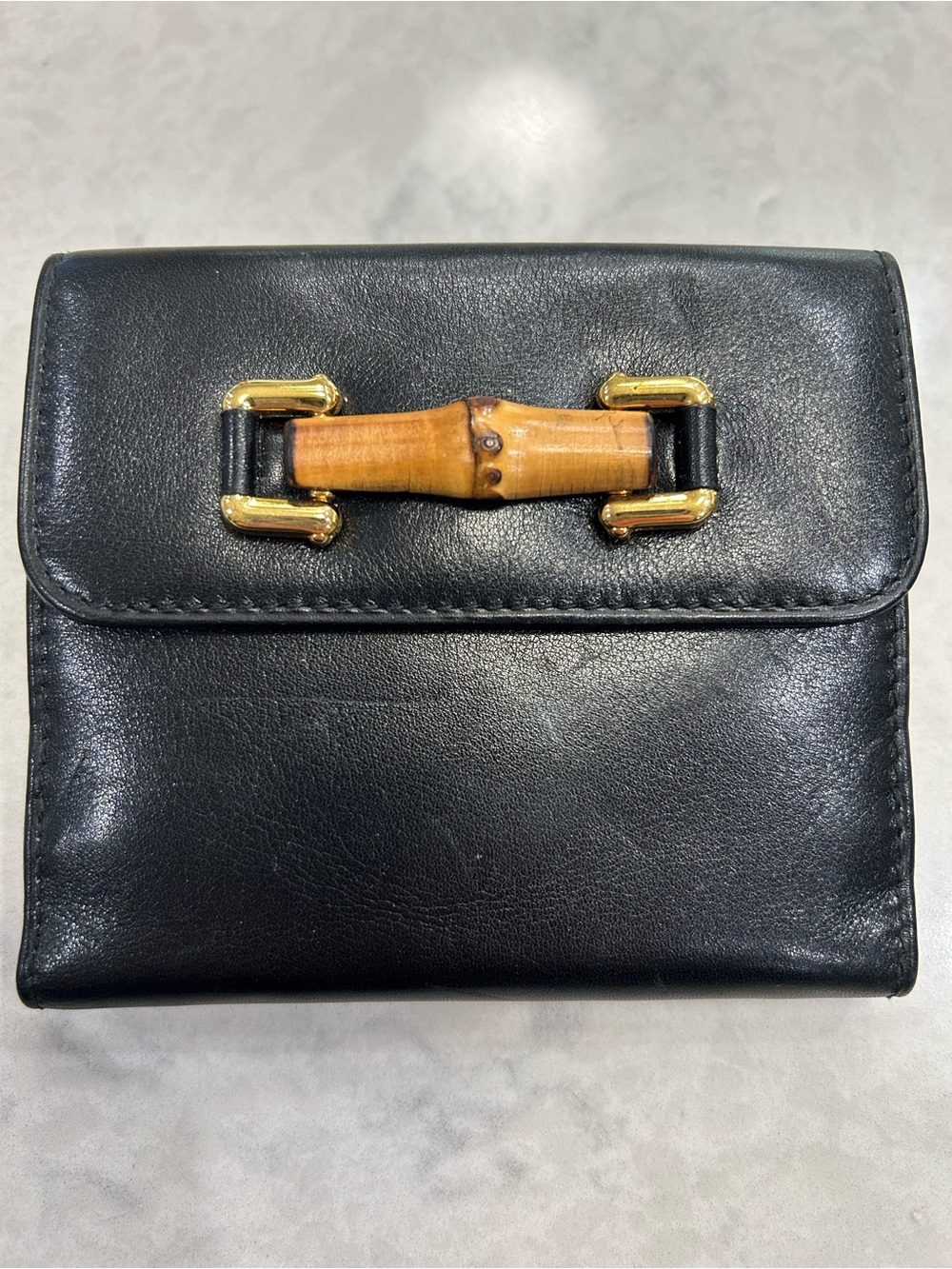 Vintage NEW GUCCI Bamboo Accent Compact Wallet